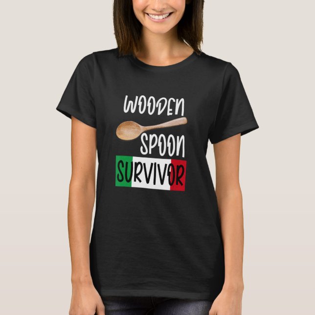 Retro Humor tees Wooden Spoon Survivor T Shirt (Framsida)