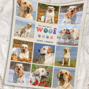 Retro Hund älskare WOOF Anpassningsbar 11 Pet Phot Fleecefilt