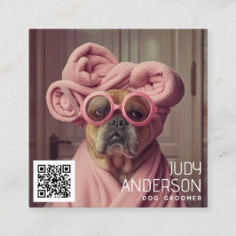 Retro Hund Groomer Fyrkantigt Visitkort