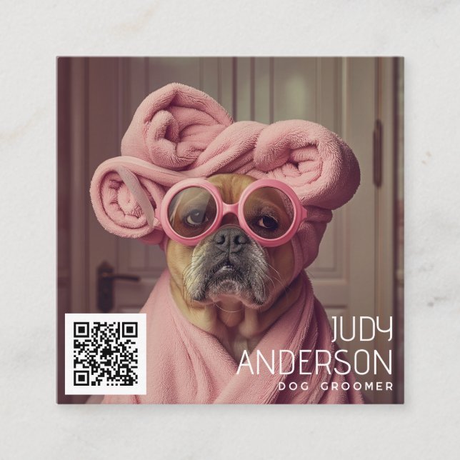 Retro Hund Groomer Fyrkantigt Visitkort (Framsida)