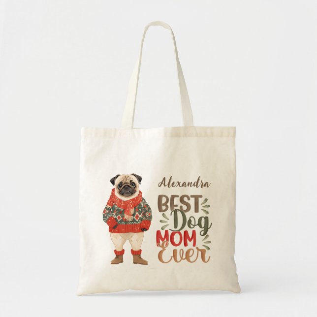 Retro Hund Mamma Watercolor Pug Anpassningsbar Tygkasse (Framsidan)