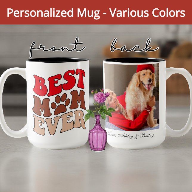 Retro Hund Mugg, Anpassningsbar Photo Mor's Day Gi Två-Tonad Mugg (best dog mom ever mug, retro dog mom mug, dog mom gift, dog lover mug, pet mom mug, best mom ever)