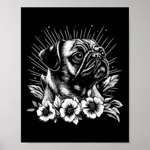 Retro Hund Pug Älskare Tattoo Stil Poster