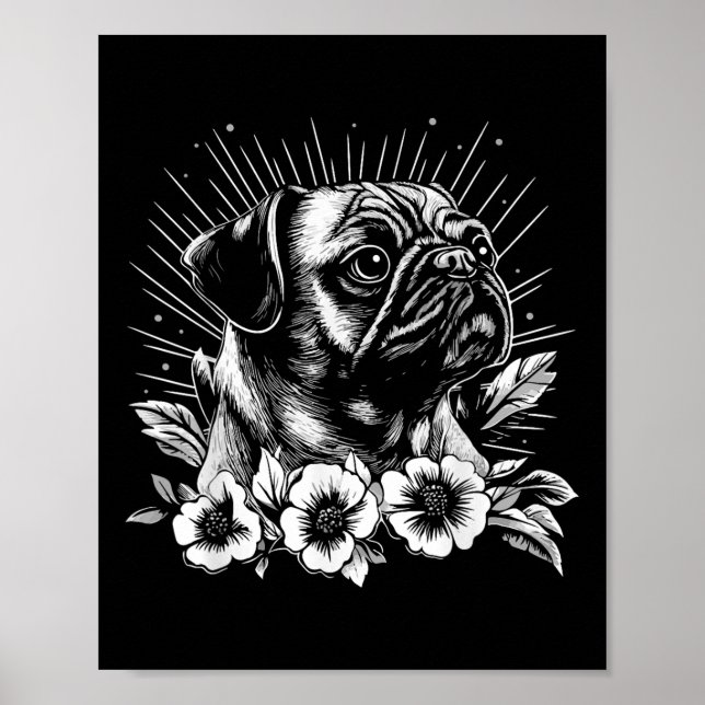 Retro Hund Pug Älskare Tattoo Stil Poster (Framsidan)