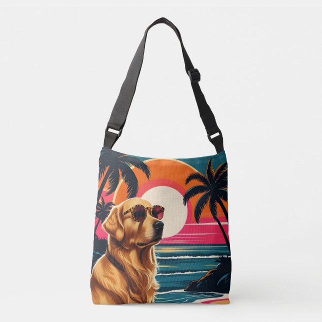 Retro hund solglasögon Vintage solnedgång Strand  Axelväska (Framsida)