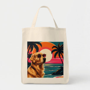 Retro hund solglasögon Vintage solnedgång Strand Tygkasse