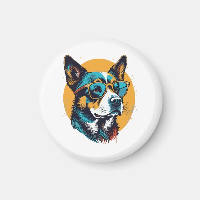 Retro hund som bär solglasögon magnet (Framsidan)