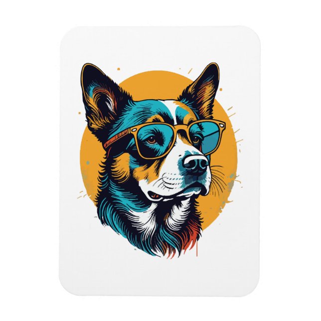 Retro hund som bär solglasögon magnet (Vertikal)