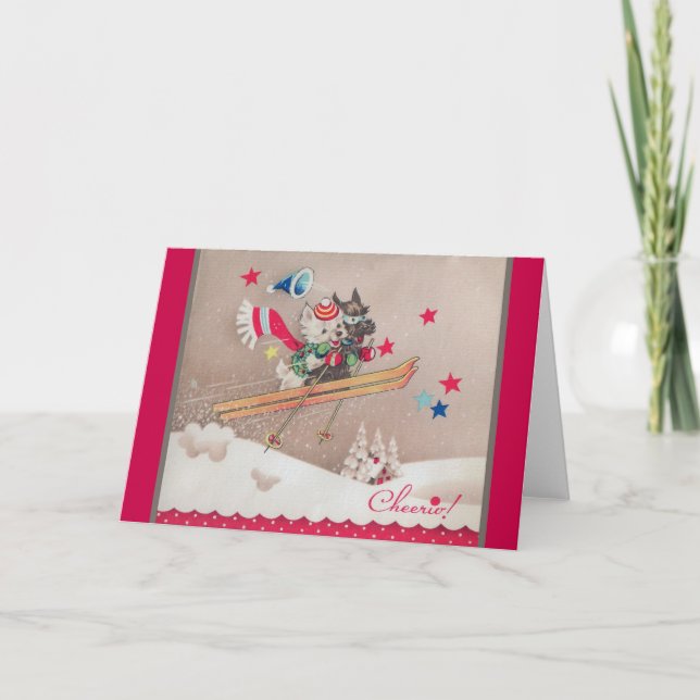 Retro Hundar hoppas över julhälsningskort Helgkort (Framsida)