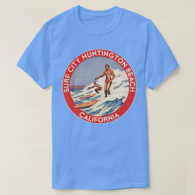 Retro Huntington Beach CA 70s Surfa City Souvenir T Shirt (Design framsida)