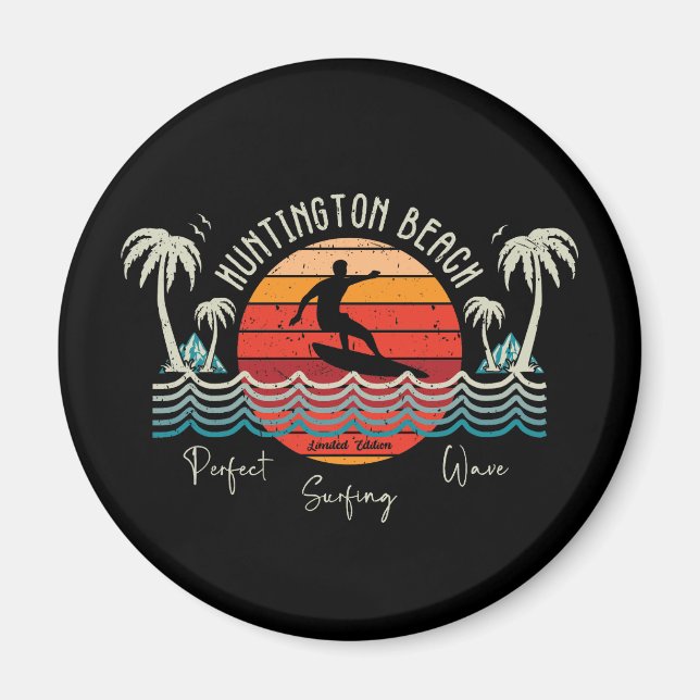 Retro Huntington Beach Surfing Magnet (Framsidan)