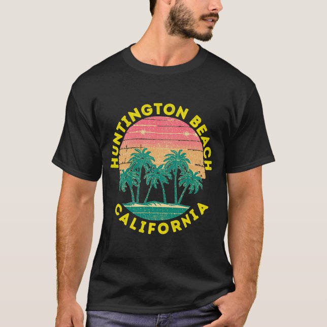 Retro Huntington Beach Vacation Souvenir Handflata T Shirt (Framsida)