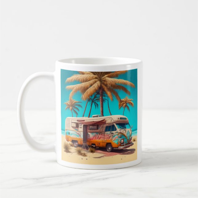 Retro husbil och palmer kaffemugg (Vänster)