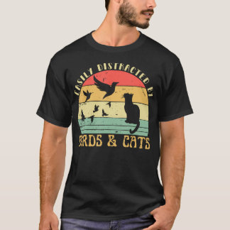 Retro husdjurs katt fågel älskare lätt distraherad t shirt