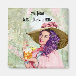 Retro husmor solhatt cocktail blommor magnet