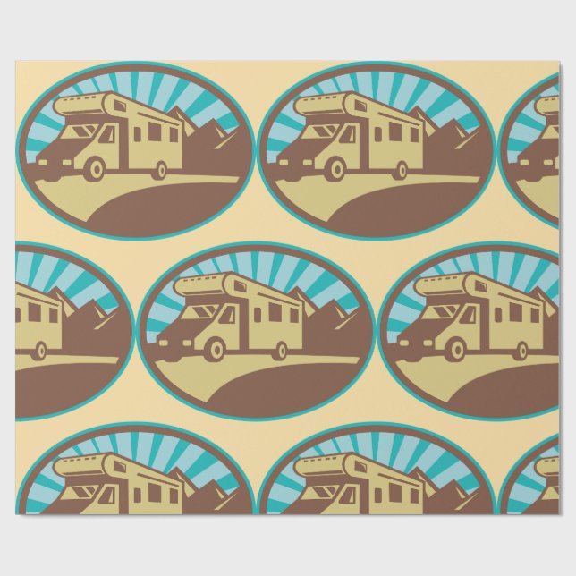 Retro husvagn äventyrsresa Vintage sol Presentpapper (Platt)