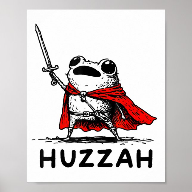 Retro Huzzah Frog Knight Funny Sword Meme Quote  Poster (Framsidan)
