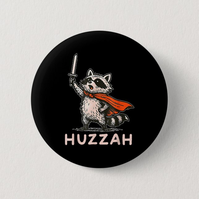 Retro Huzzah Raccoon Knight Funny Sword Meme Quote Knapp (Framsida)