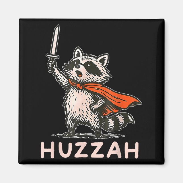 Retro Huzzah Raccoon Knight Funny Sword Meme Quote Magnet (Framsidan)