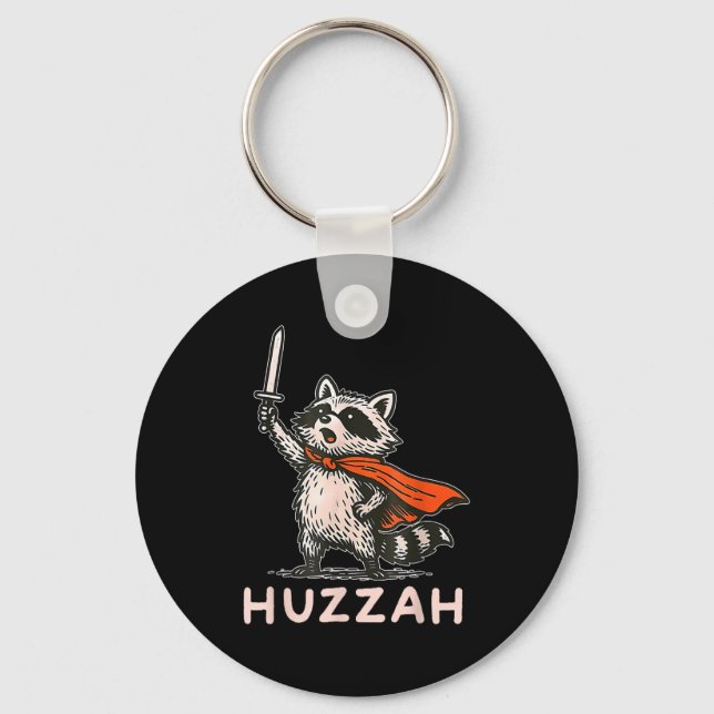 Retro Huzzah Raccoon Knight Funny Sword Meme Quote Nyckelring (Framsida)