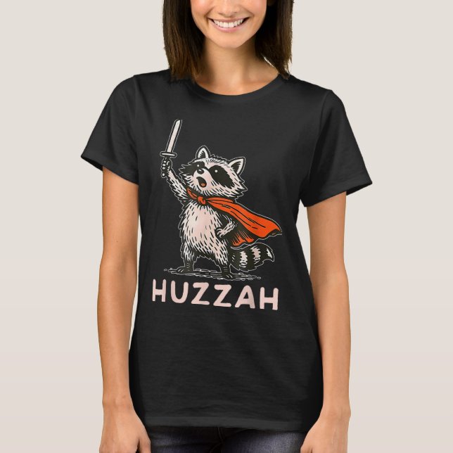 Retro Huzzah Raccoon Knight Funny Sword Meme Quote T Shirt (Framsida)