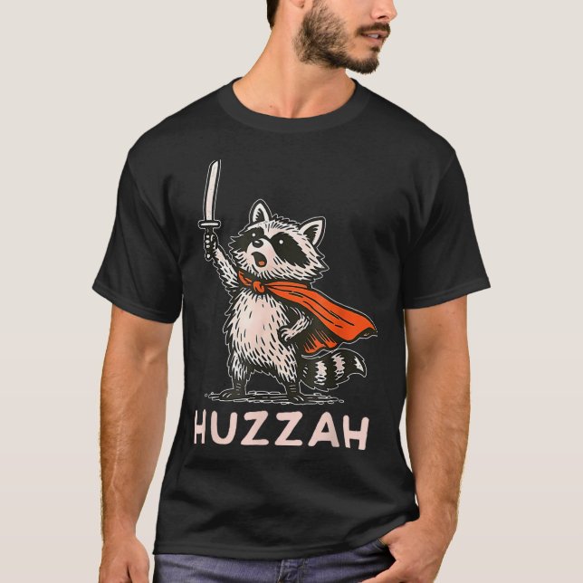 Retro Huzzah Raccoon Knight Funny Sword Meme Quote T Shirt (Framsida)