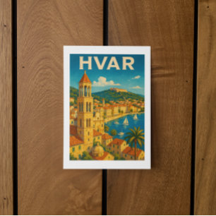 Retro Hvar Kroatien Adria Kust Resa Vykort
