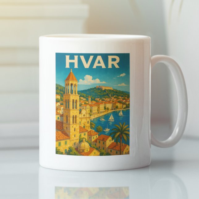 Retro Hvar Kroatien Adria Kusten Travel Kaffemugg (Hvar Croatia Adria Coast Travel Coffee Mug)