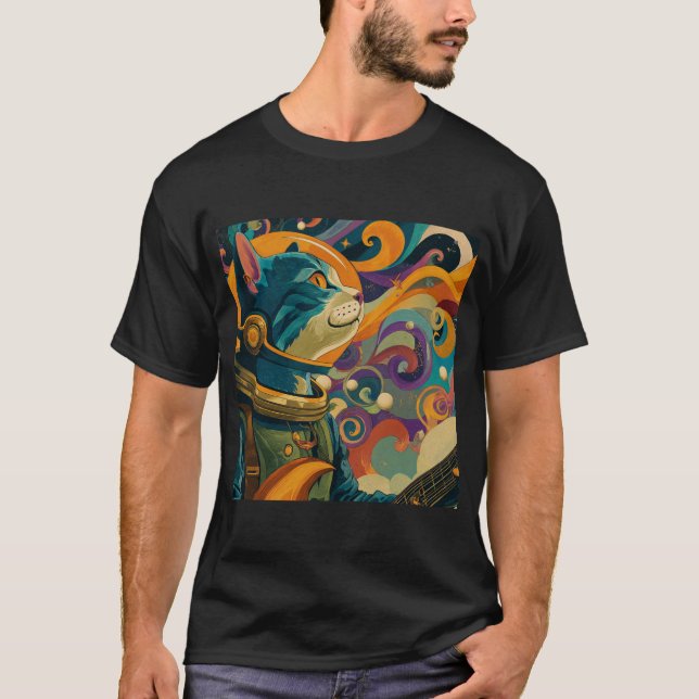 Retro Hypno Space Cat T Shirt (Framsida)