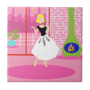 Retro i det rosa keramiskt belägga med tegel kakelplatta