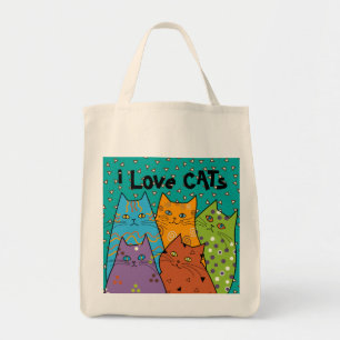 Retro i Kärlek Cats Livsmedel Tote Bag Tygkasse