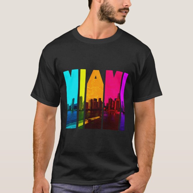 Retro I Kärlek Miami Floria Skyline T Shirt (Framsida)