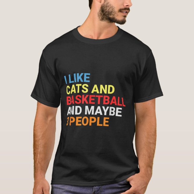 Retro I Like Cats And Basketball Lover Funny Cat  T Shirt (Framsida)