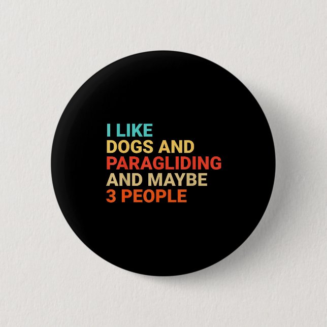 Retro I Like Dogs And Paragliding Lover Funny Para Knapp (Framsida)