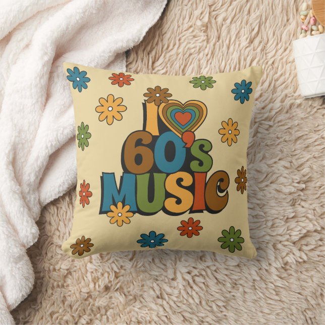 Retro I Love 60s Music for Music Lovers Kudde (Filt)