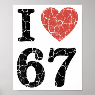 Retro I Love 67 Hjärtan Nummer 67 Roligt Meme Sex  Poster