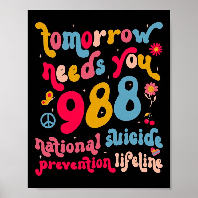 Retro I morgon behöver dig 988 självmordsförebygga Poster (Framsidan)
