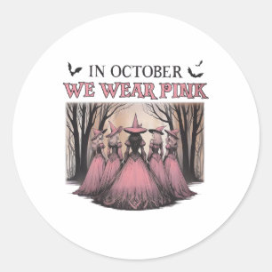 Retro i oktober Bära Rosa Witch Breast Cancer Runt Klistermärke