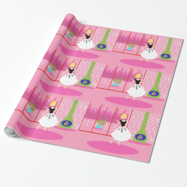 Retro i Pappra för radbrytning av Rosa Presentpapper (Utrullad)