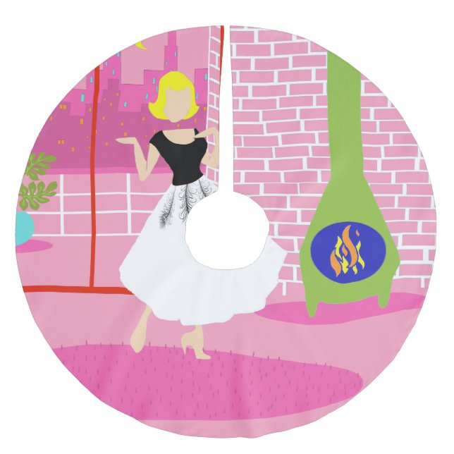 Retro i Rosa Julgran Skirt Julgransmatta Borstad Polyester (Framsidan)