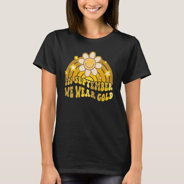 Retro i september Bära Guld Rainbow Boho Flowe T Shirt (Framsida)