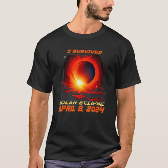 Retro I Survived Total Solar Eclipse 2024 T Shirt (Framsida)