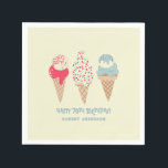 Retro Ice Cream Cone 70th Birthday Anpassningsbar Pappersservett<br><div class="desc">Nyheter för sommaren 2004. En retro-patriotisk design har tre glassar i pastellreflexröd,  vit och blå. Med två linjer redigerbar text kan du anpassa den här designen.</div>