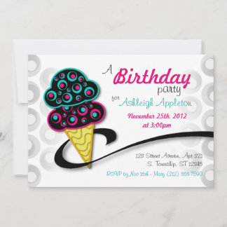 Retro Ice Cream Cone Birthday-inbjudningar Inbjudningar