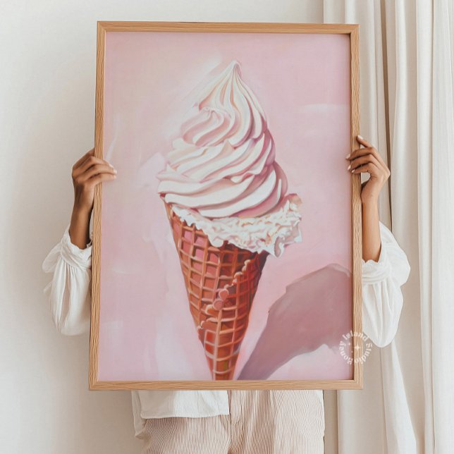 Retro Ice Cream Cone Rosa Painting Poster. Poster (Skapare uppladdad)
