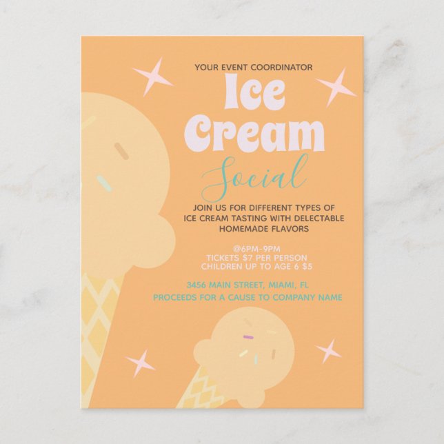Retro Ice Cream Cone Social Flyer-inbjudan Vykort (Framsida)