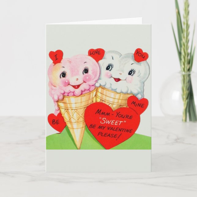 Retro Ice Cream Cone Valentine Day Card Helgkort (Framsida)