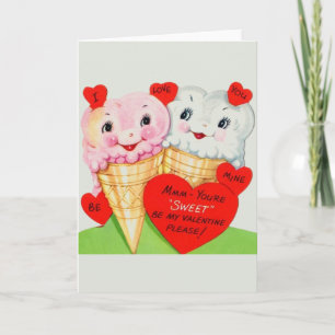 Retro Ice Cream Cone Valentine Day Card Helgkort