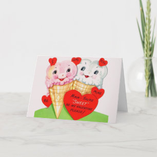 Retro Ice Cream Cone Valentine Day Card Helgkort