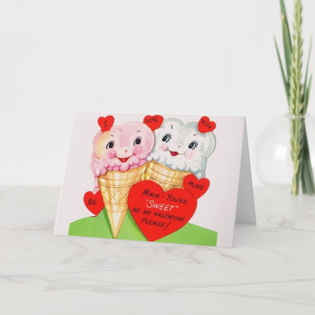 Retro Ice Cream Cone Valentine Day Card Helgkort (Framsida)